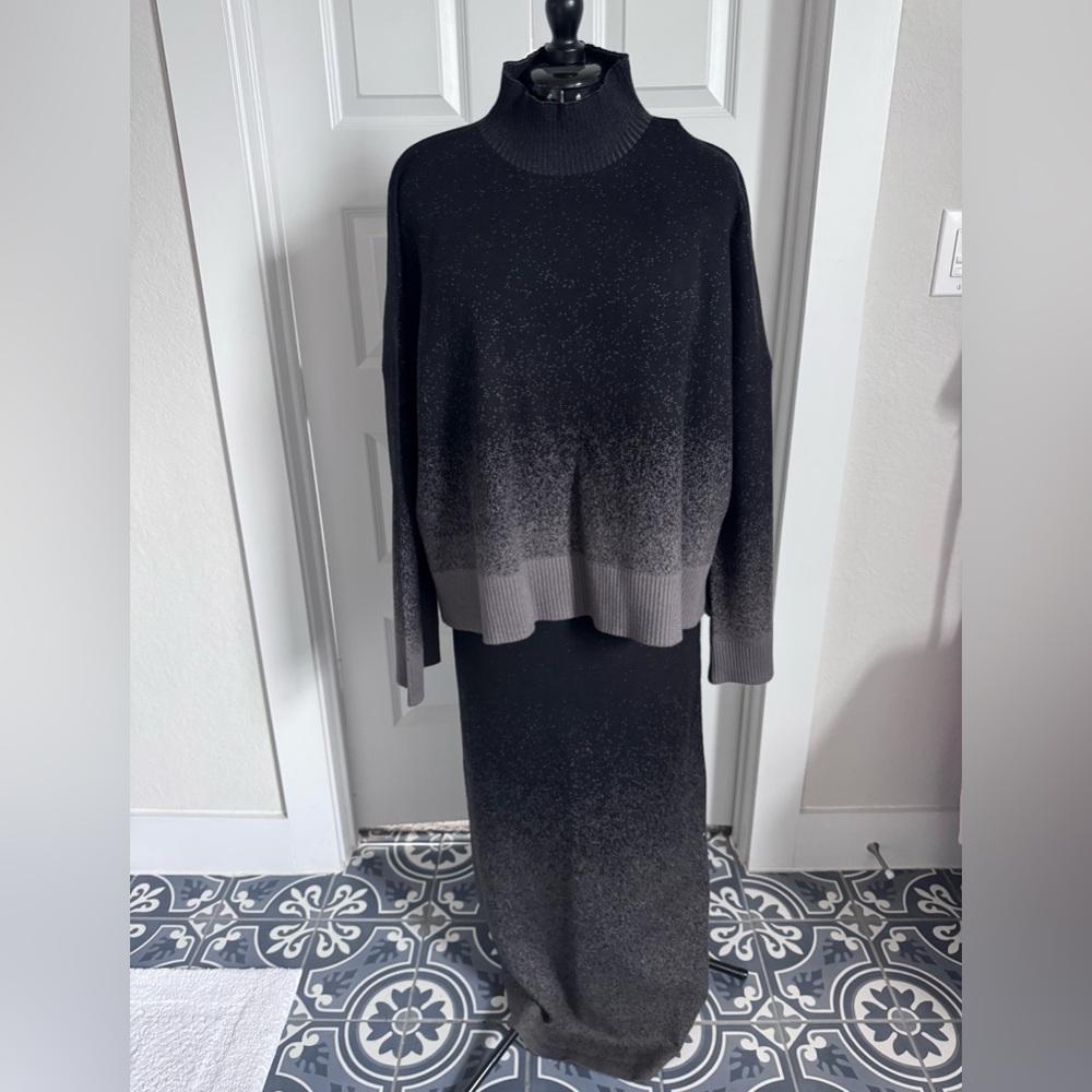 Disturbia Nightjar Ombre Mock Neck Knit Sweater in Black and Gray